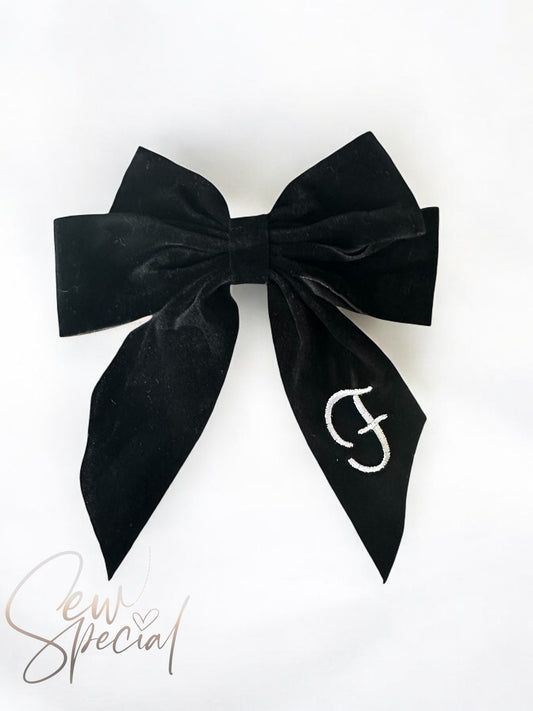 Black velvet personalised hair bow