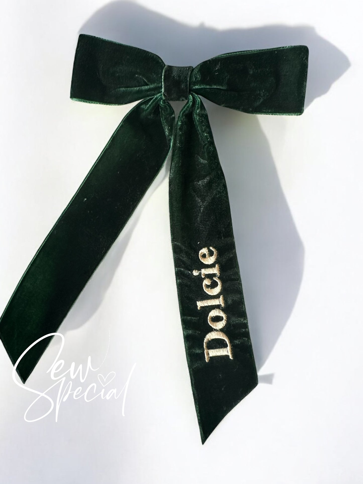 Bottle green personalised velvet hair bow